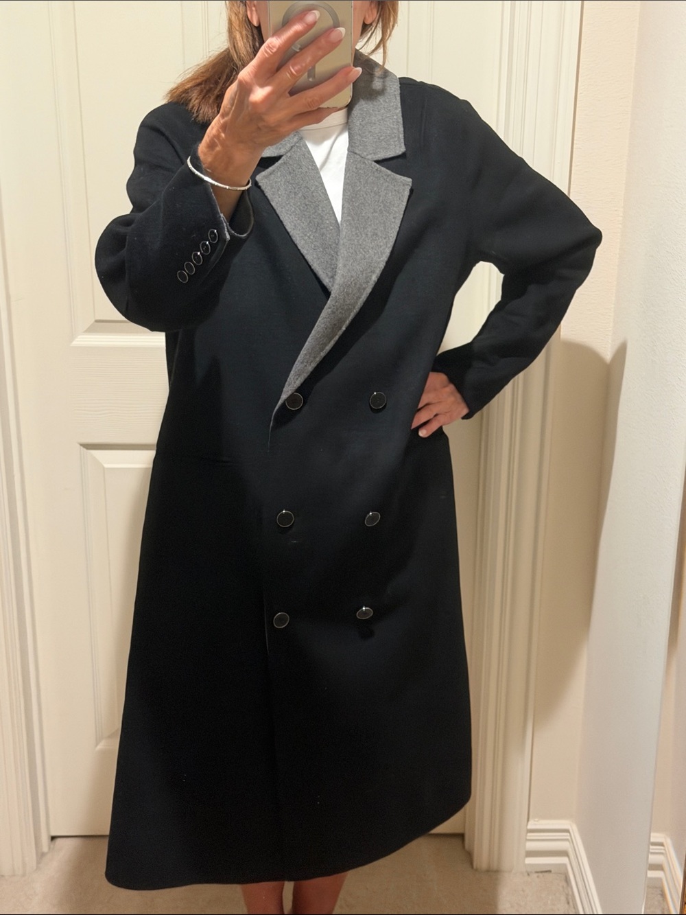 Universal Standard Black Double-Breasted Pea Coat with Gray Contrast Collar - Picture 8 of 8